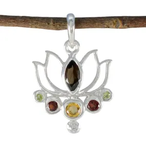 Riyo Alluring Gemstone Multi Faceted Multi Color Multi Stone Sterling Silver Pendant Gift For Handmade