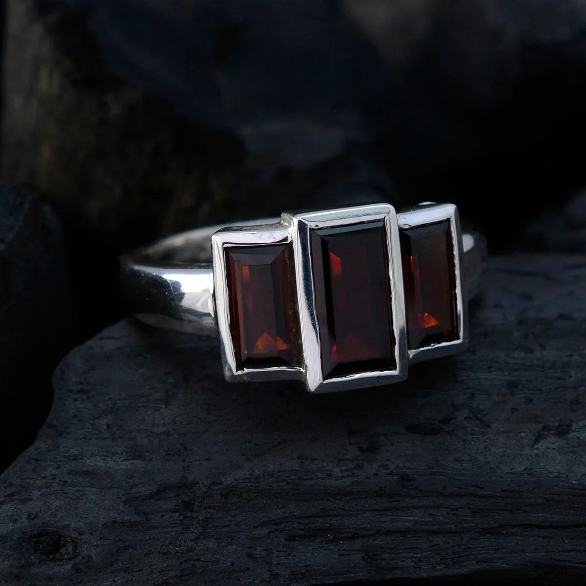 Riyo Captivating Gemstones Garnet 925 Silver Rings Fine Jewellery