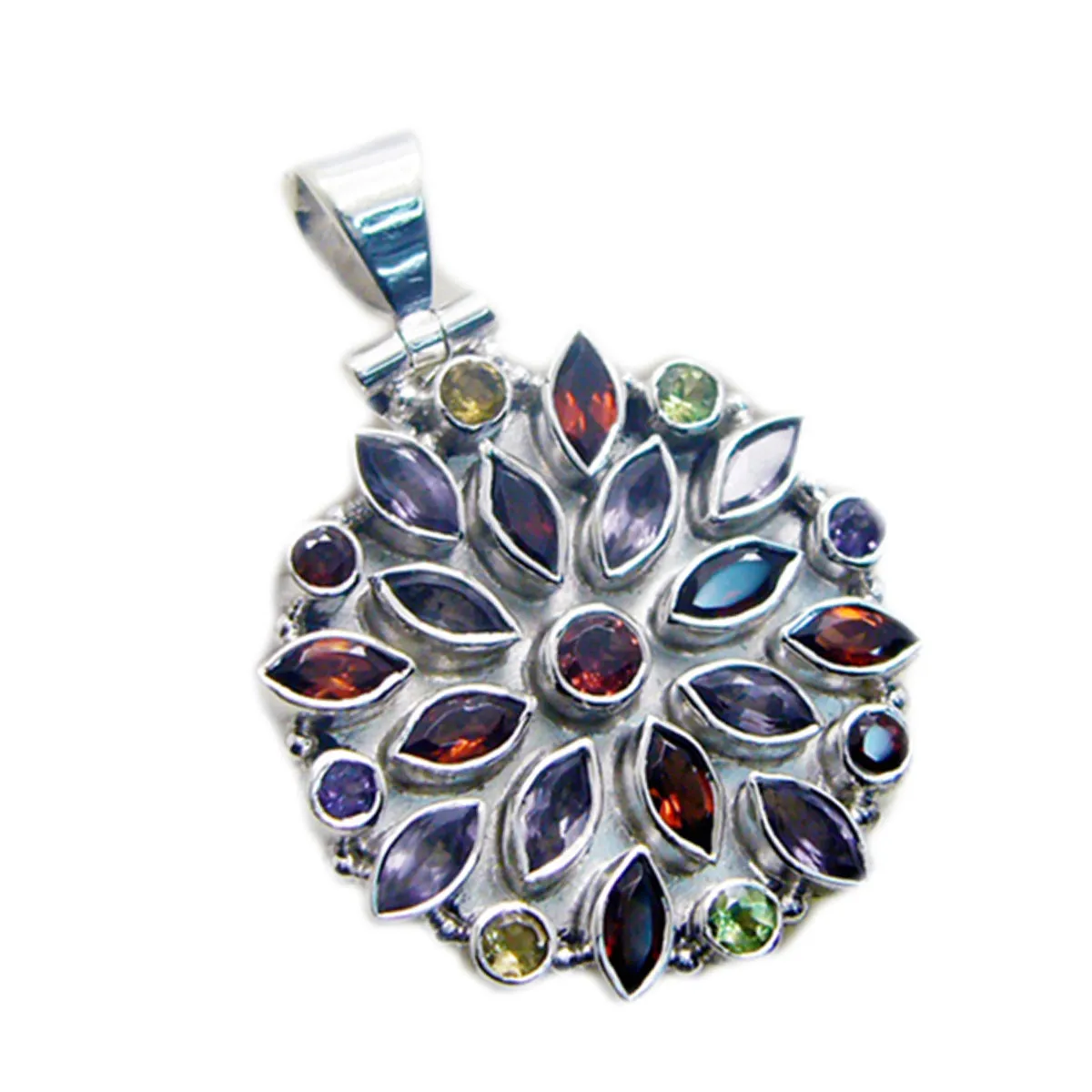 Riyo Fit Gems Multi Faceted Multi Color Multi Stone Silver Pendant Gift For Engagement