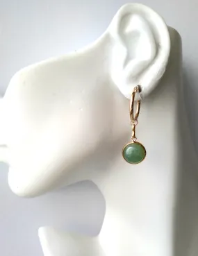 Round Aventurine Single Gem Drop Hoop Earrings