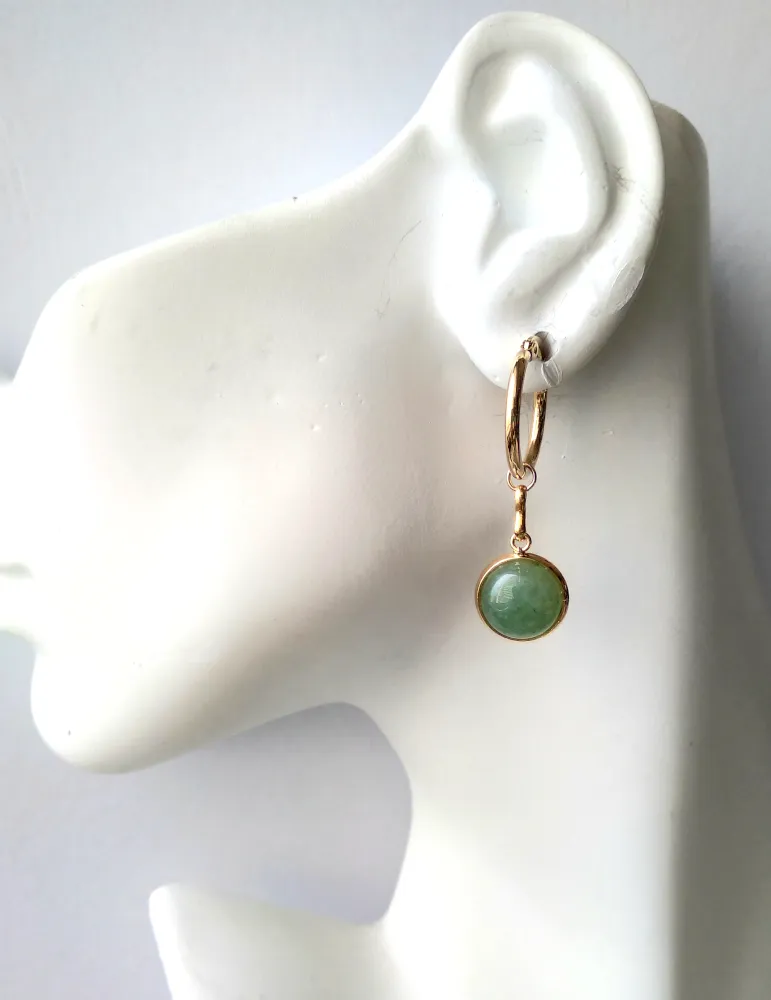 Round Aventurine Single Gem Drop Hoop Earrings