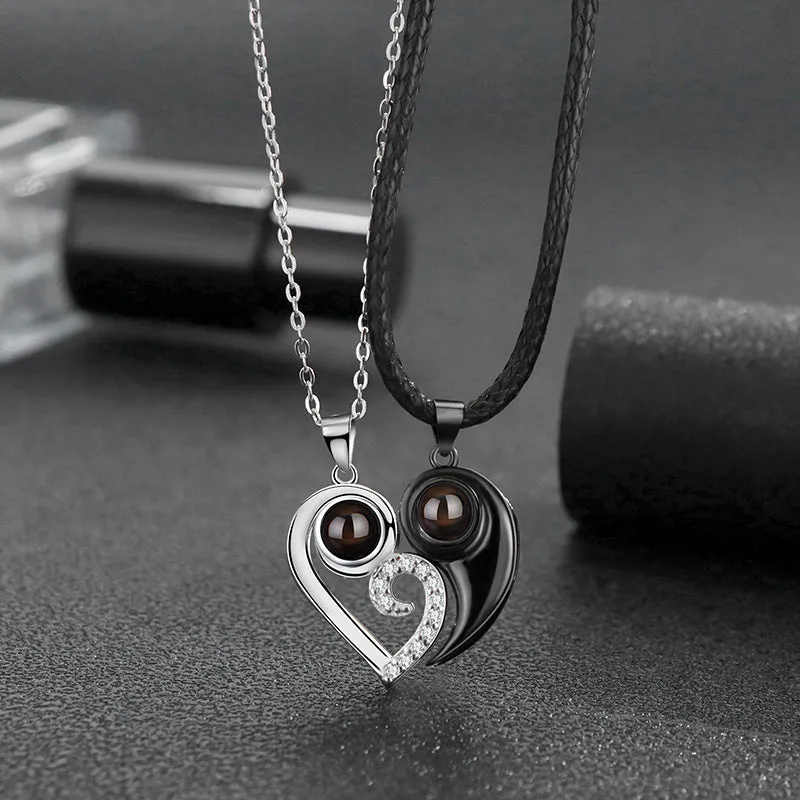 s925 Sterling Silver Couple Projection Necklace with Picture Inside