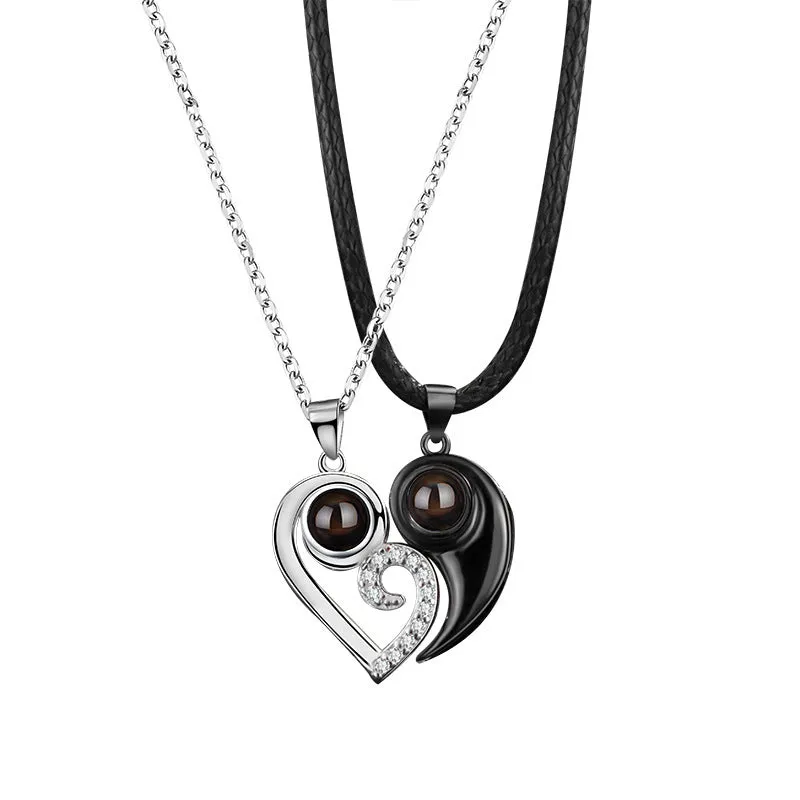 s925 Sterling Silver Couple Projection Necklace with Picture Inside