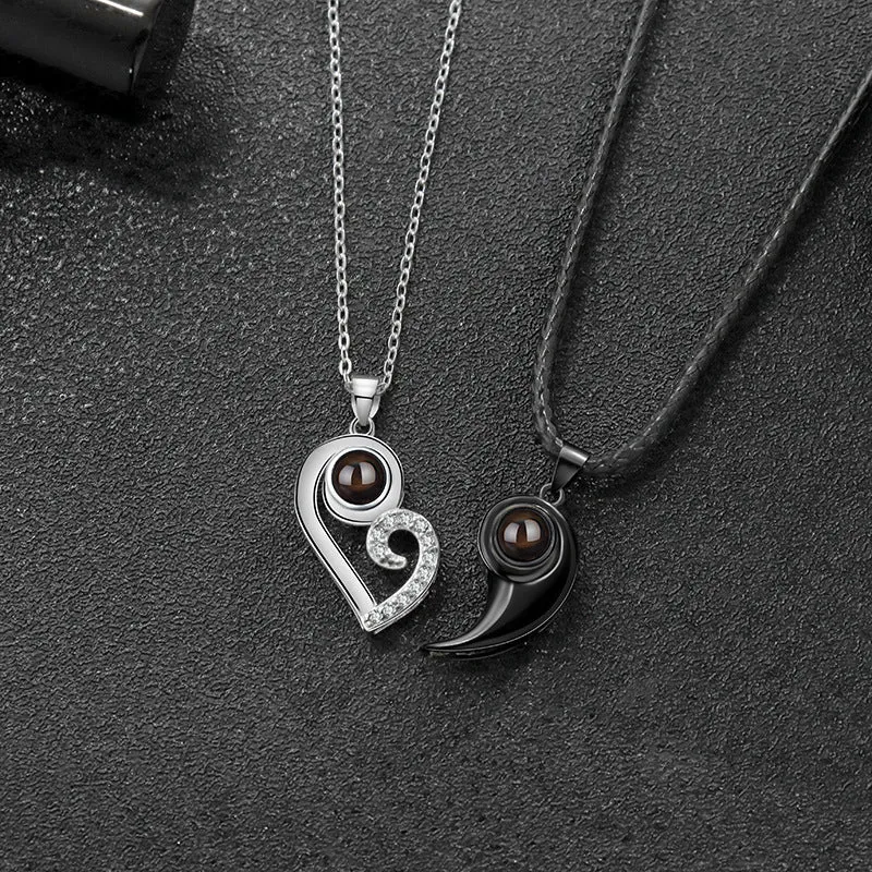 s925 Sterling Silver Couple Projection Necklace with Picture Inside