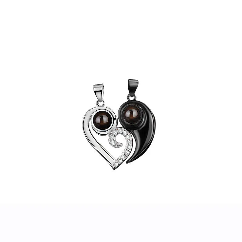 s925 Sterling Silver Couple Projection Necklace with Picture Inside