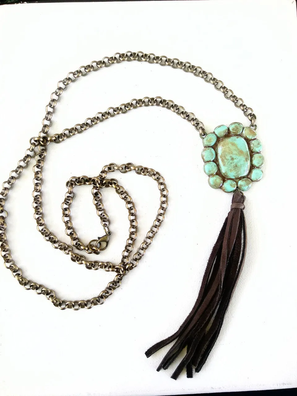 Same Spirit - NECKLACE - TULA with silky tassel brown (distressed turquoise)