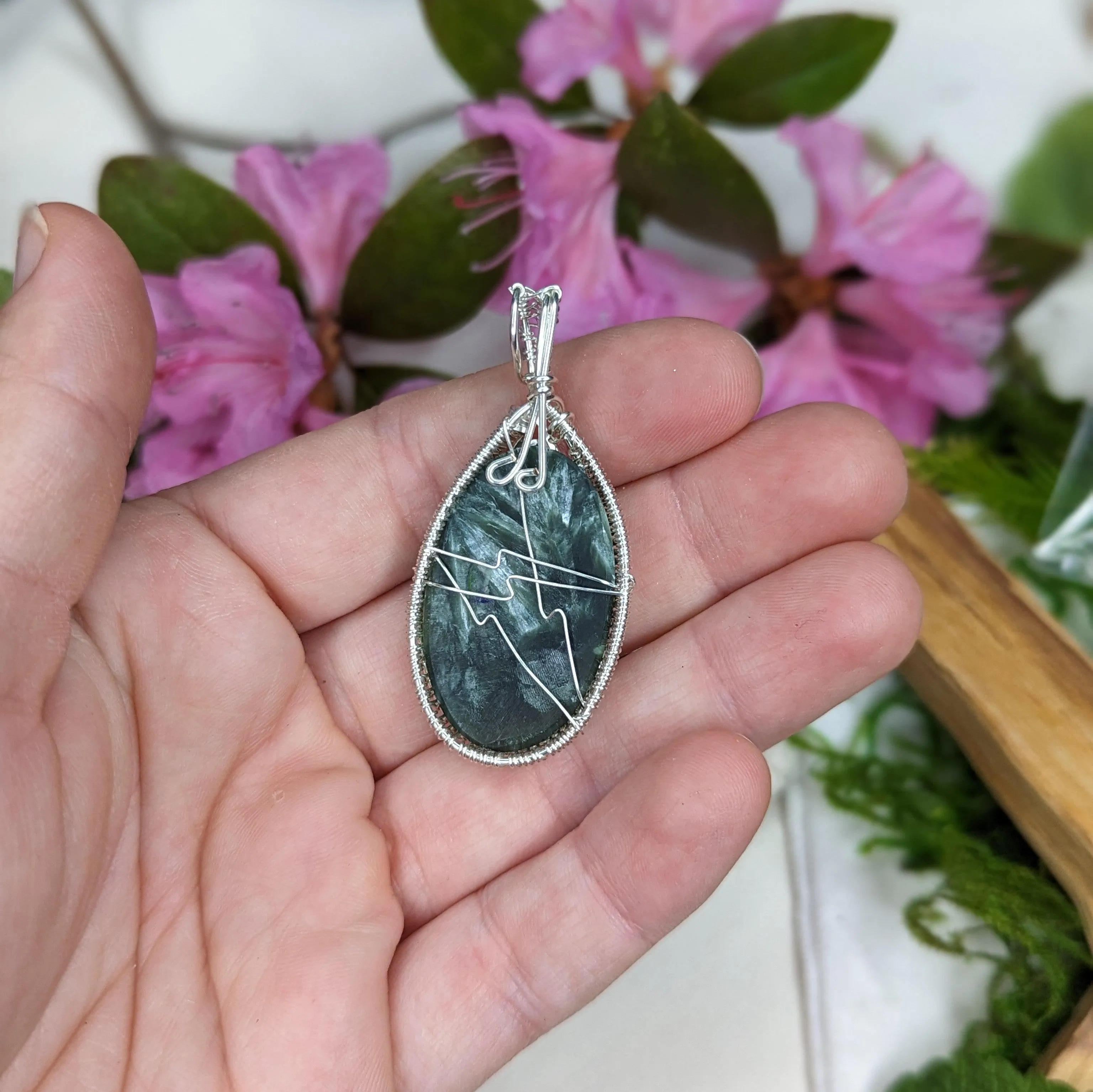 Seraphinite Pendant ~ Wire Wrapped ~ Includes Silver Chain