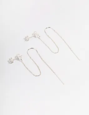 Silver Diamante Chain Threader Drop Earrings