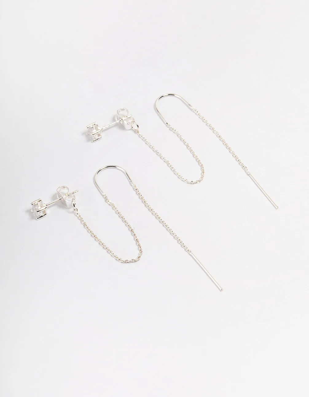 Silver Diamante Chain Threader Drop Earrings