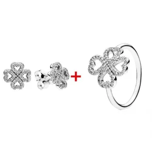 Silver Sterling Zircon Sparkling Ring & Earring For Women