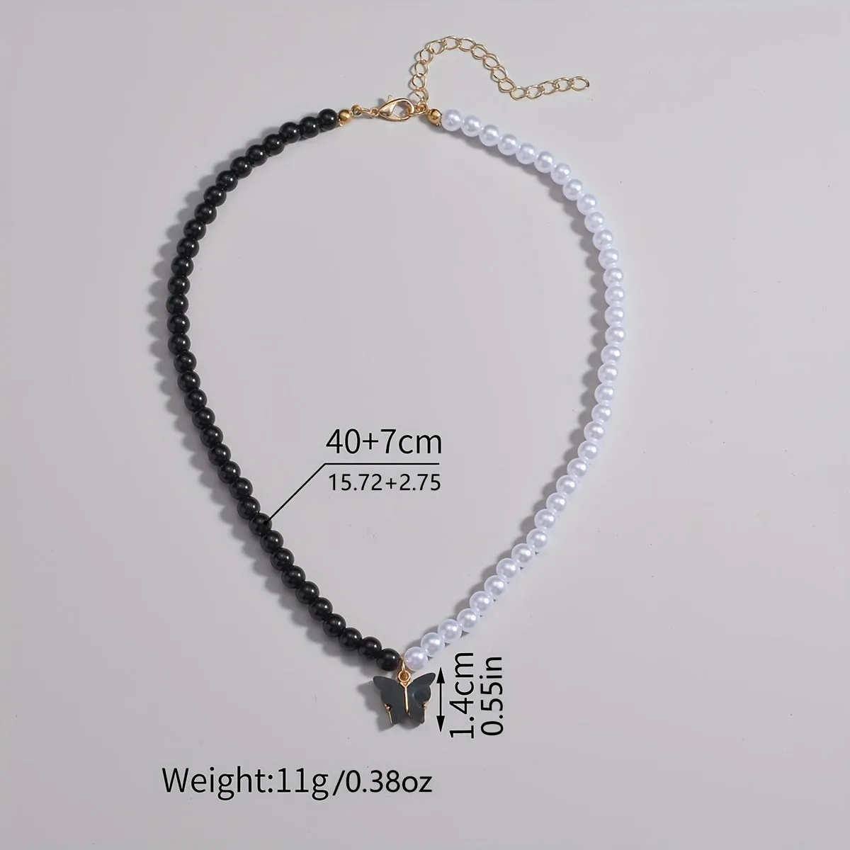 Simple Stitching Black & White Faux Pearl Acrylic Butterfly Pendant Necklace For Women