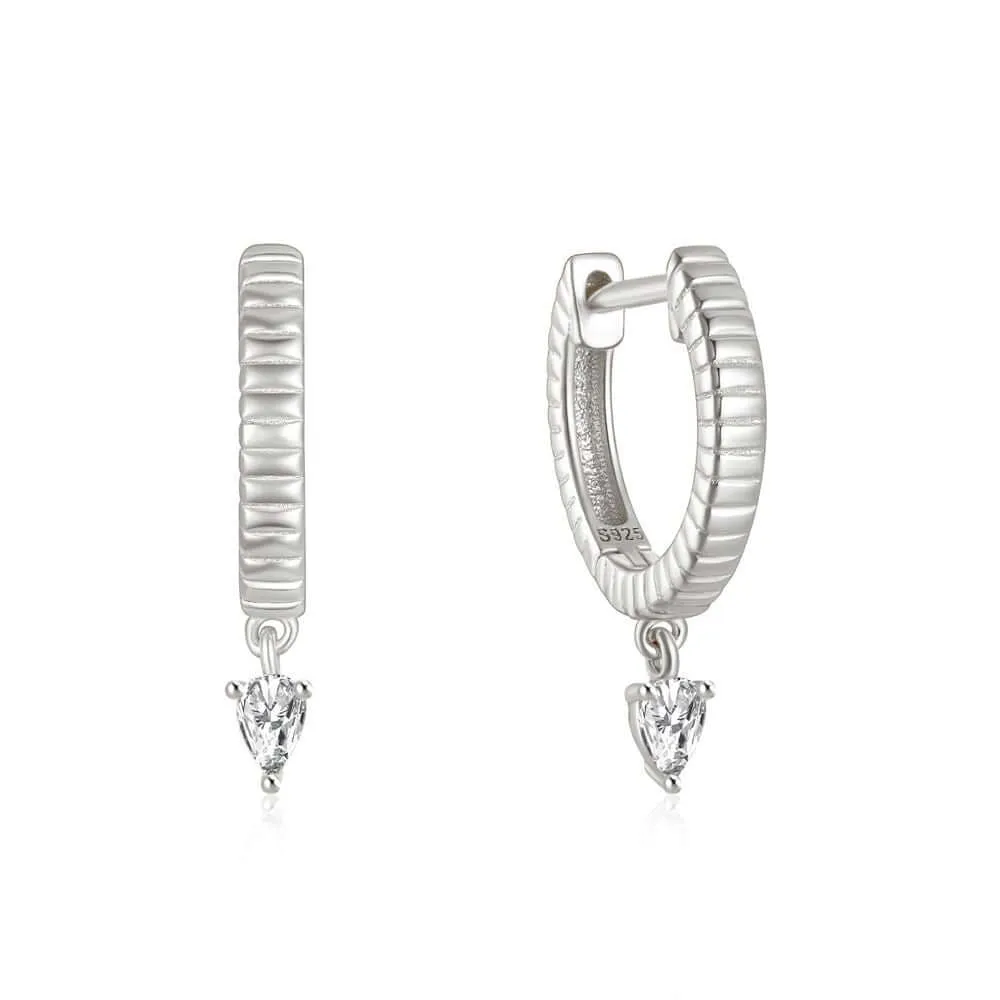 Simple Water Drop with CZ Diamond Huggie Hoop Earrings