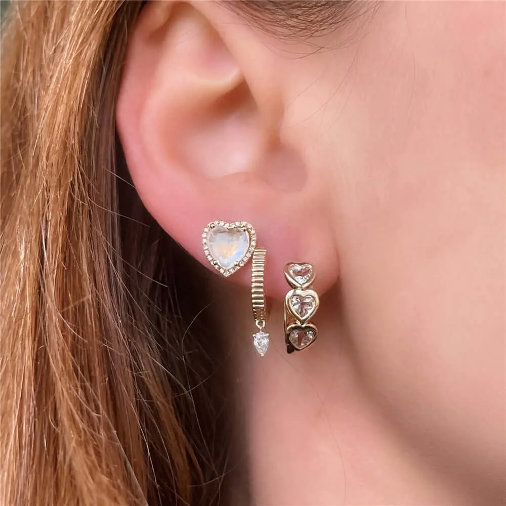 Simple Water Drop with CZ Diamond Huggie Hoop Earrings