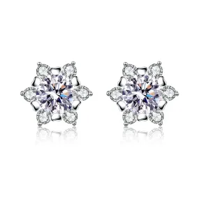 Snowflake Silver Pin Moissanite Earrings