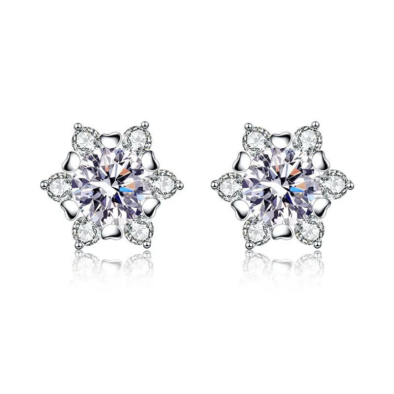 Snowflake Silver Pin Moissanite Earrings