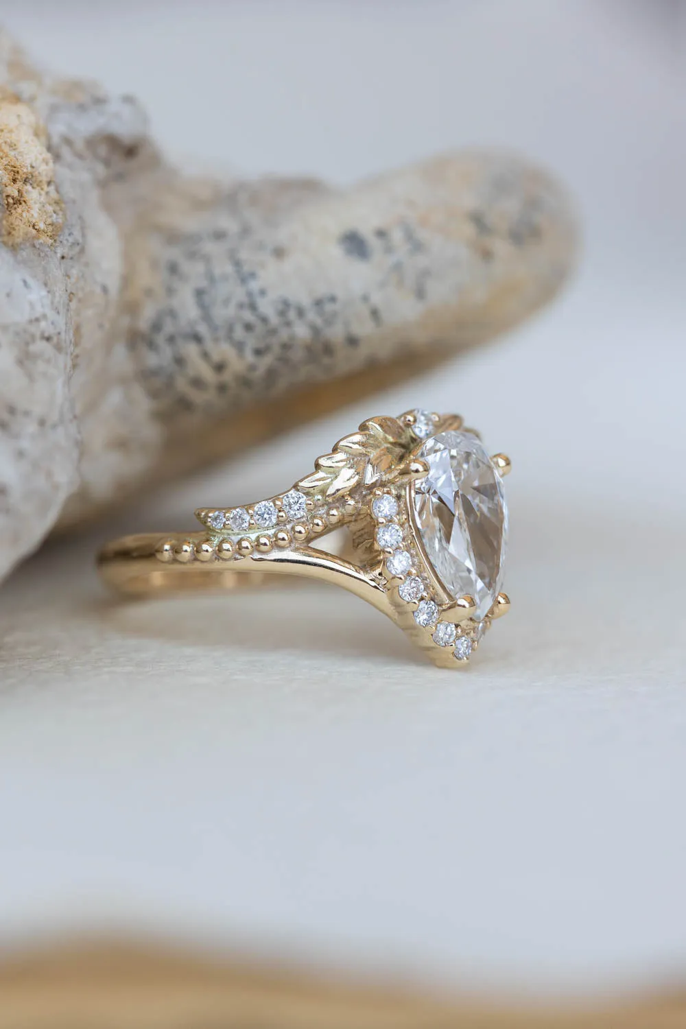 Sparkling lab grown diamond engagement ring, antique style gold ring with diamonds / Lyonella