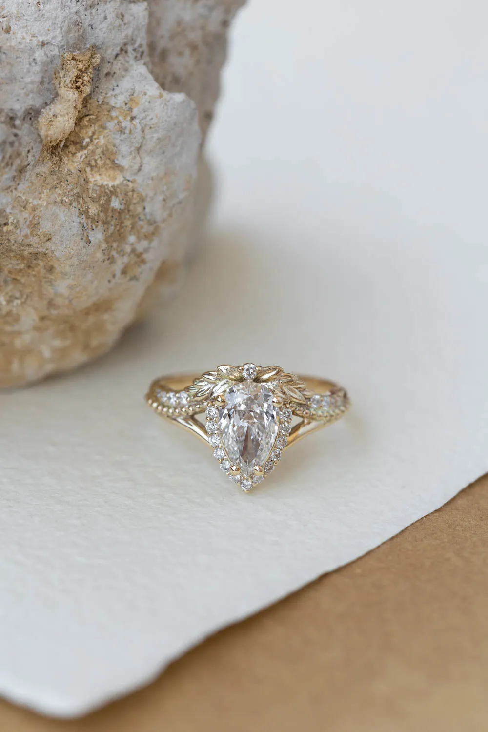 Sparkling lab grown diamond engagement ring, antique style gold ring with diamonds / Lyonella