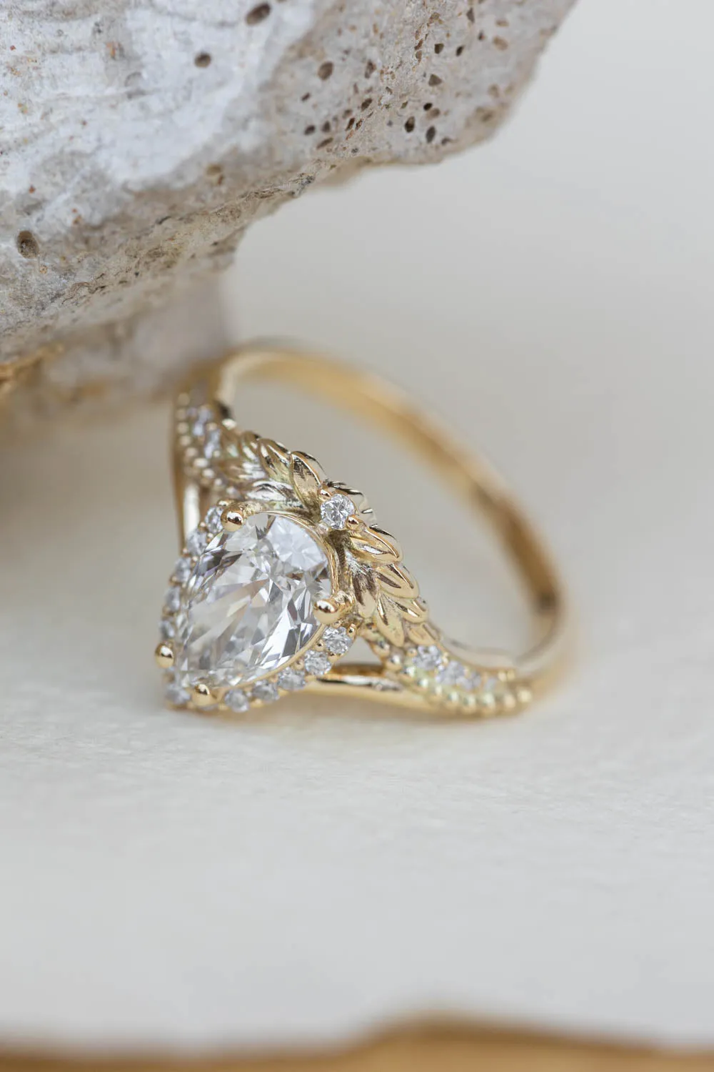 Sparkling lab grown diamond engagement ring, antique style gold ring with diamonds / Lyonella