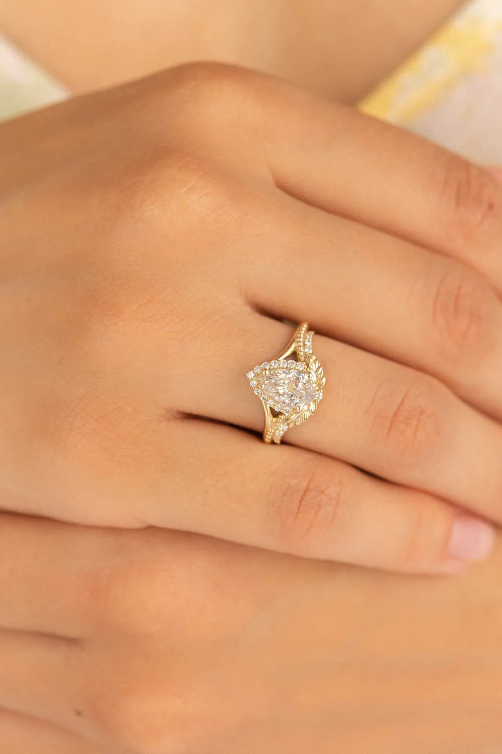 Sparkling lab grown diamond engagement ring, antique style gold ring with diamonds / Lyonella