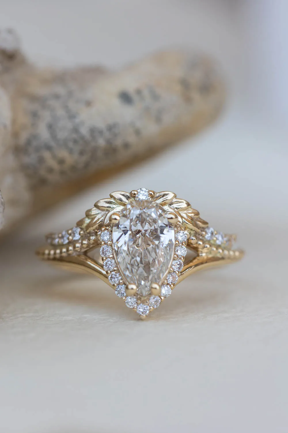 Sparkling lab grown diamond engagement ring, antique style gold ring with diamonds / Lyonella