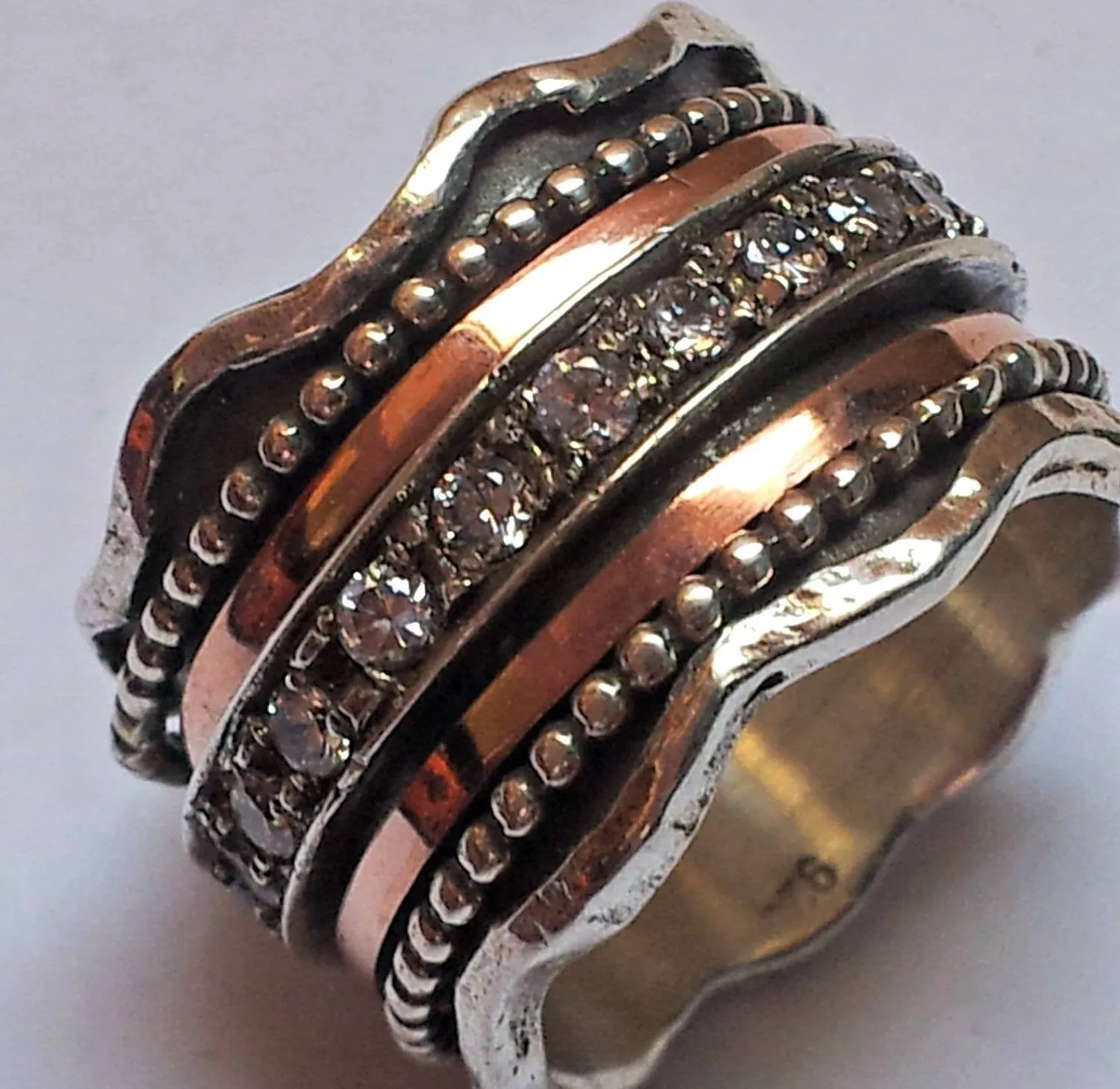 Spinner ring for woman. Meditation Sterling Silver gold  Stacking rings.