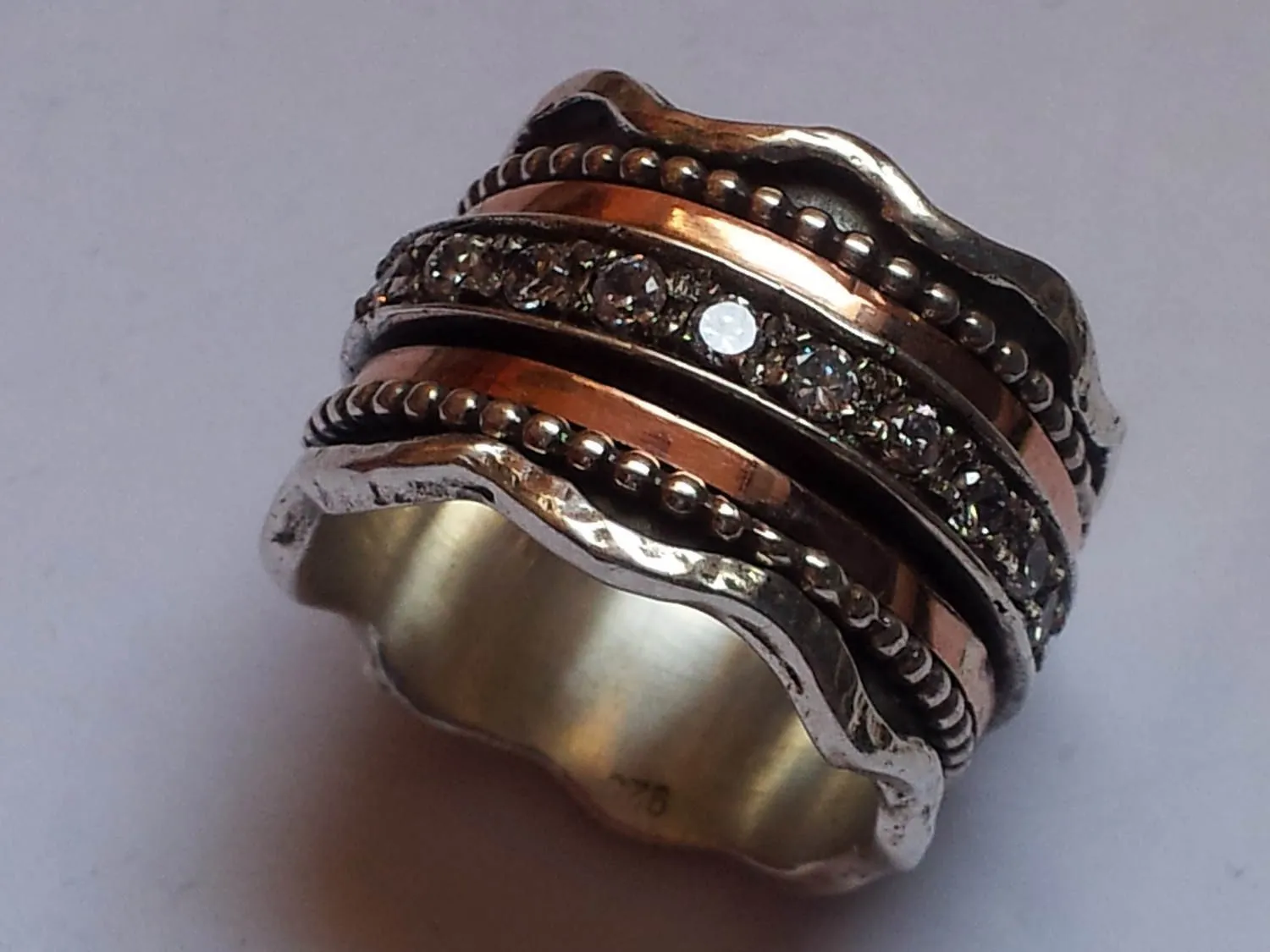 Spinner ring for woman. Meditation Sterling Silver gold  Stacking rings.