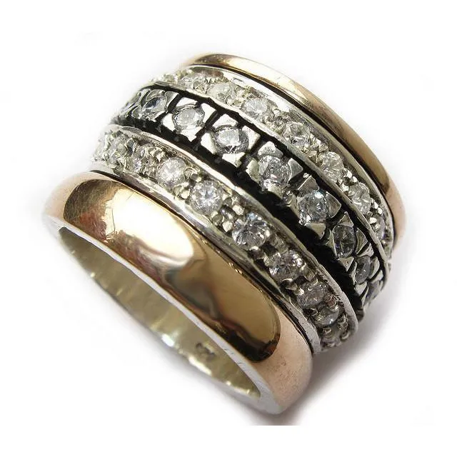 Spinner ring for women, gold spinner ring, cz zirconia ring , cocktail zircons ring