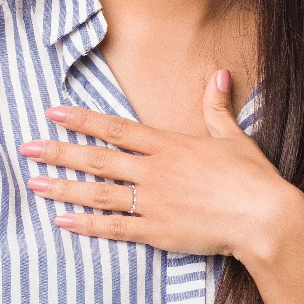 Stackable Expressions Pink & White Enamel Heart Ring in Sterling Silver