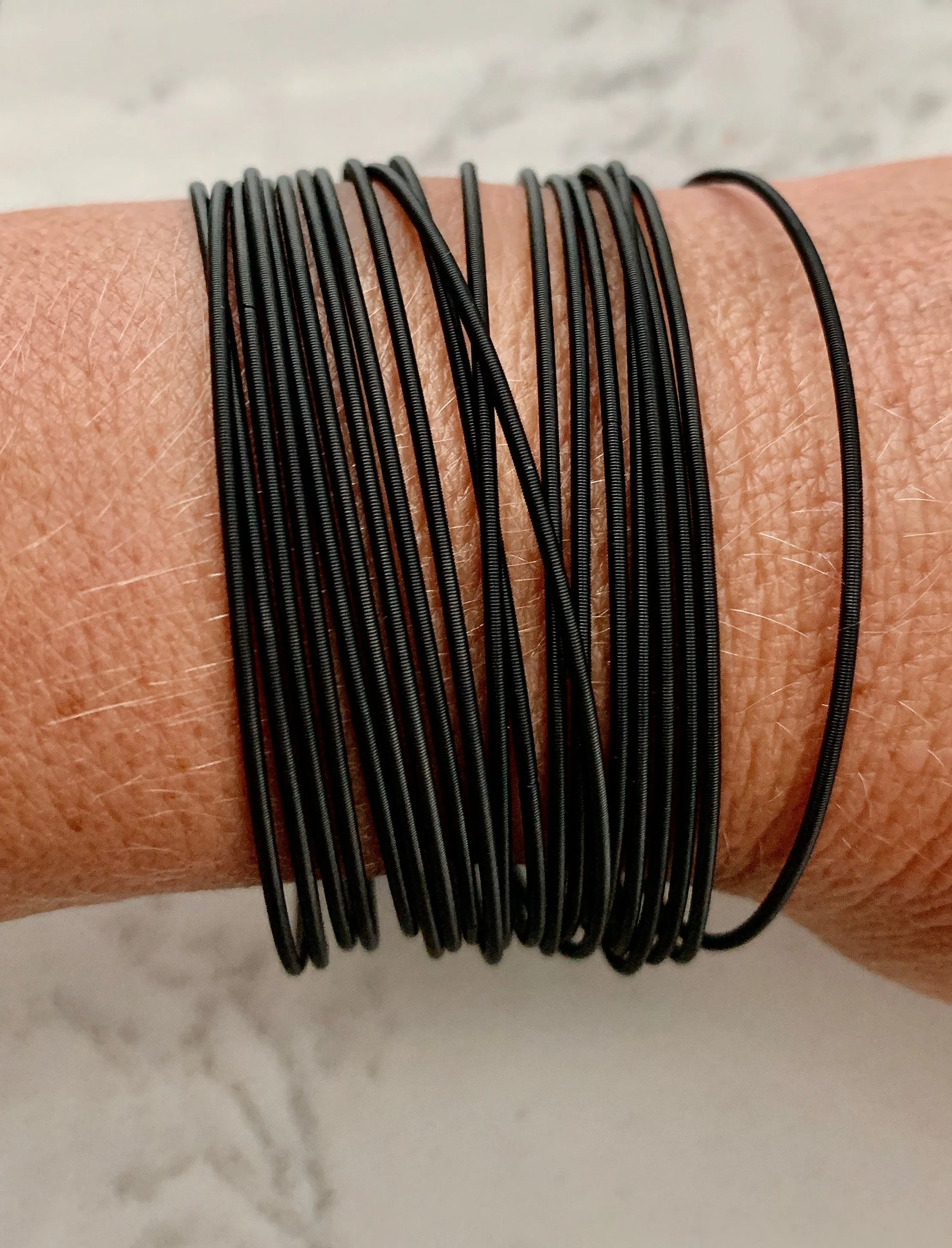 Stainless Steel Black Guitar String Bracelets - Set of 20