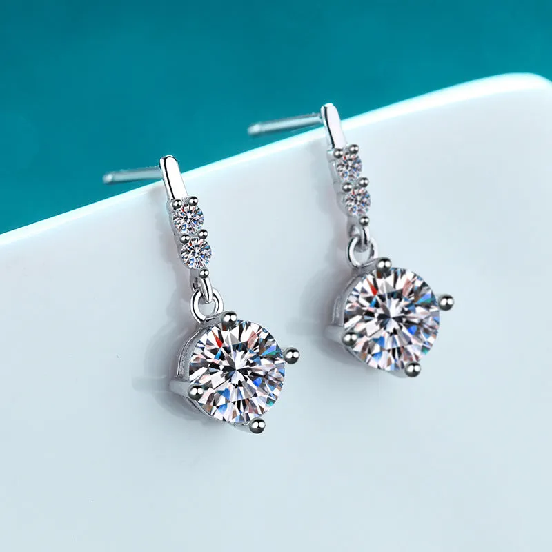 Sterling Silver Drop Moissanite Earrings for Women