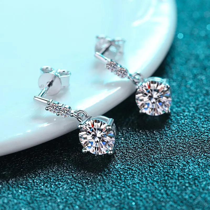 Sterling Silver Drop Moissanite Earrings for Women