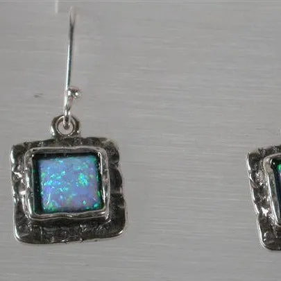 Sterling silver earrings set with opal Blue  Israeli jewelry