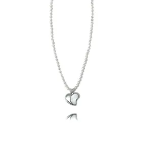 Sterling Silver Heart Half Heart Pearl Necklace