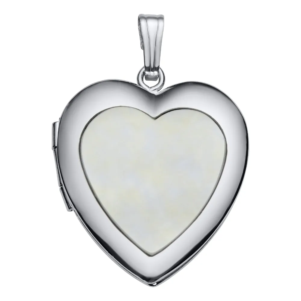 Sterling Silver Mother of Pearl Heart Locket Necklace 18