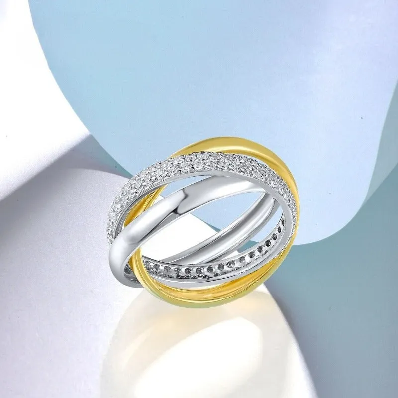 Sterling Silver Twisted Two Color Rings For Women