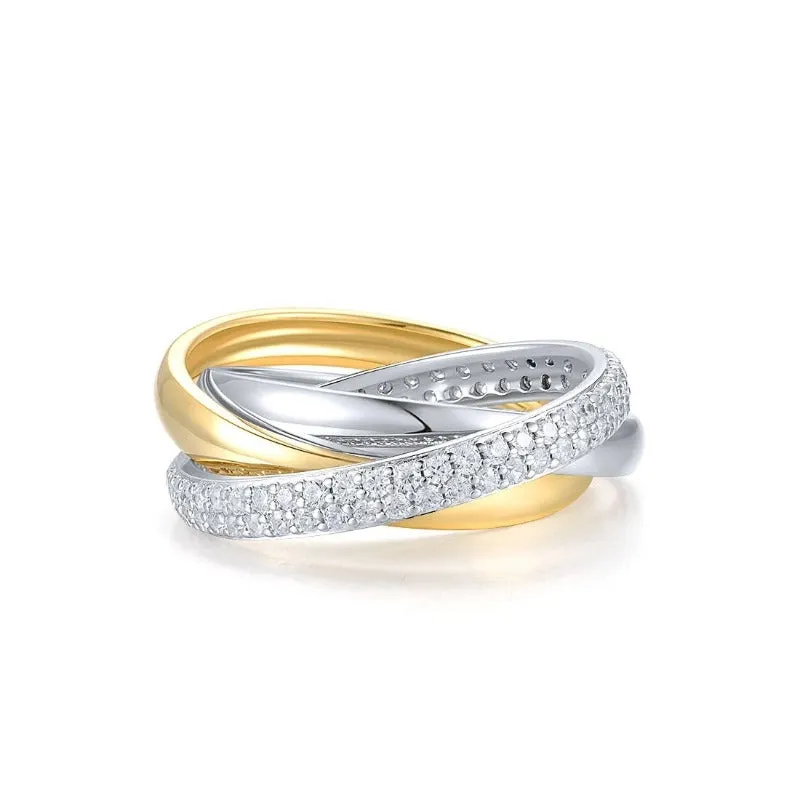 Sterling Silver Twisted Two Color Rings For Women