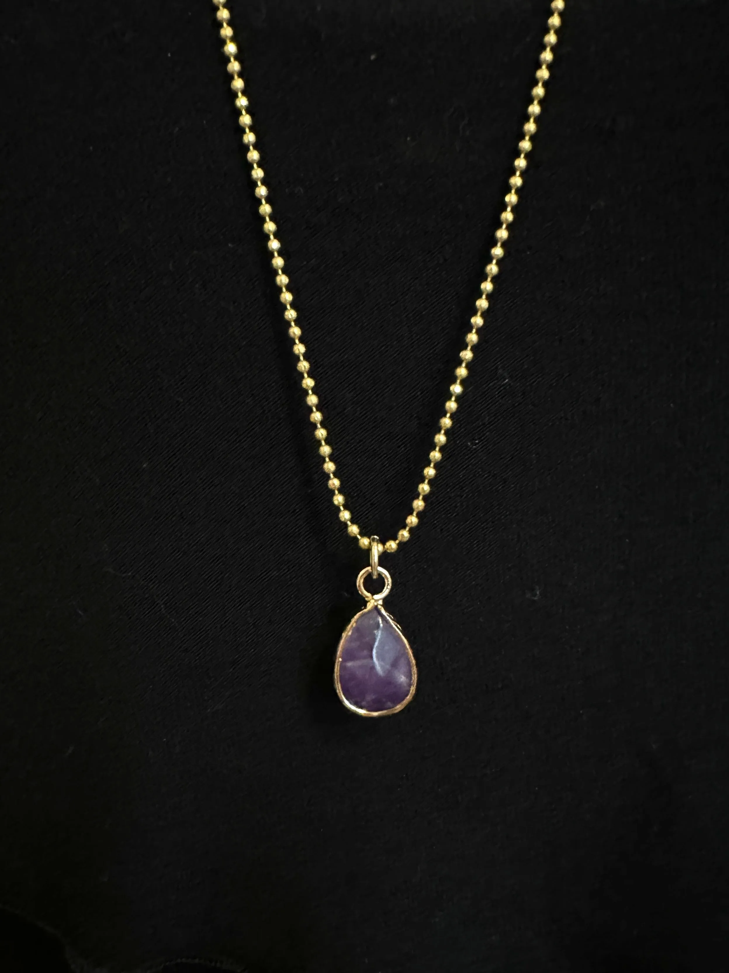 Tear Drop Semi-Precious Charm Long Necklace