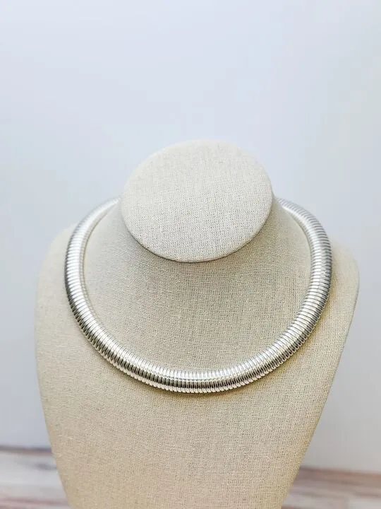 Textured Collar Necklace - Silver