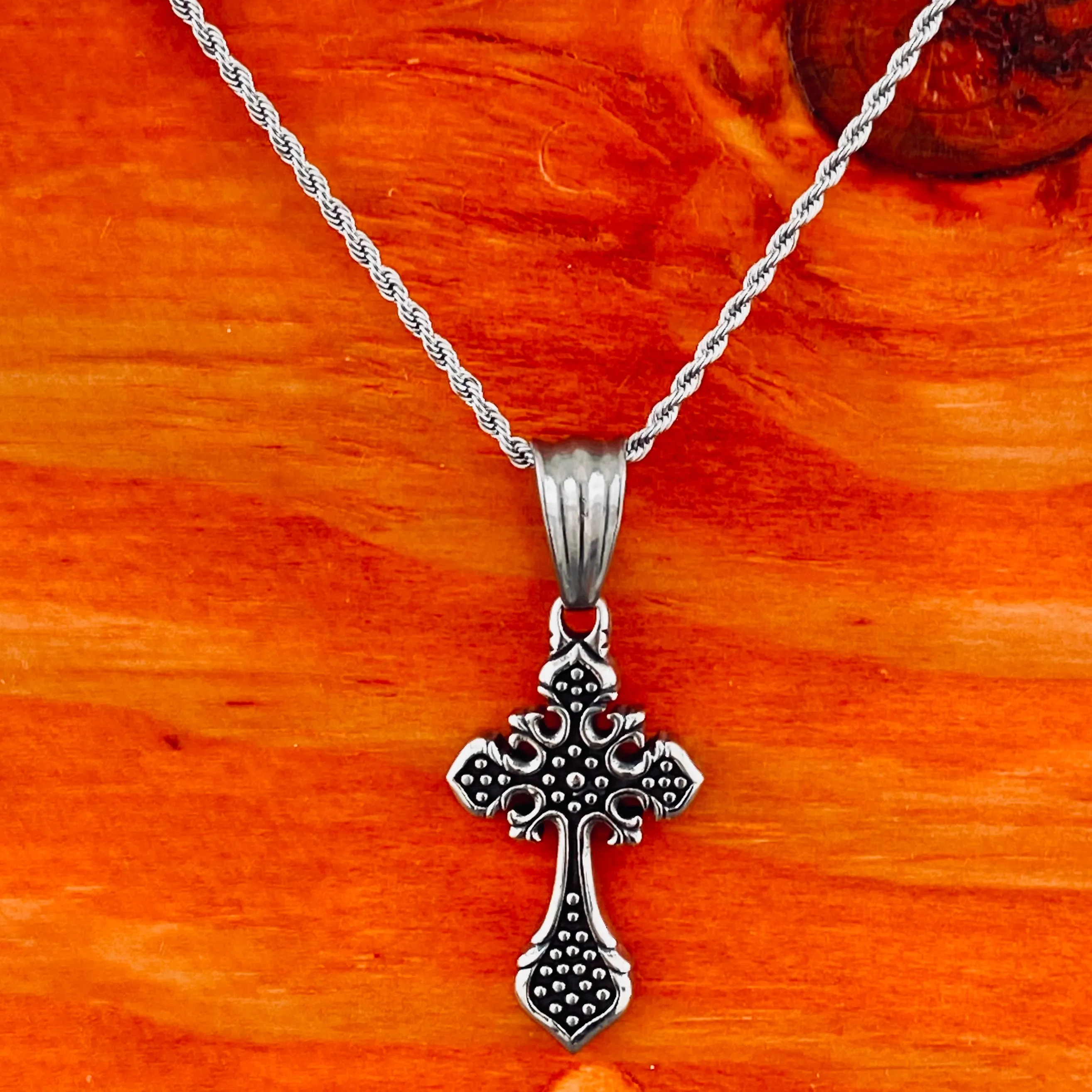 The Queens Cross - Smaller Cross Pendant - Rope Necklace - PEN713