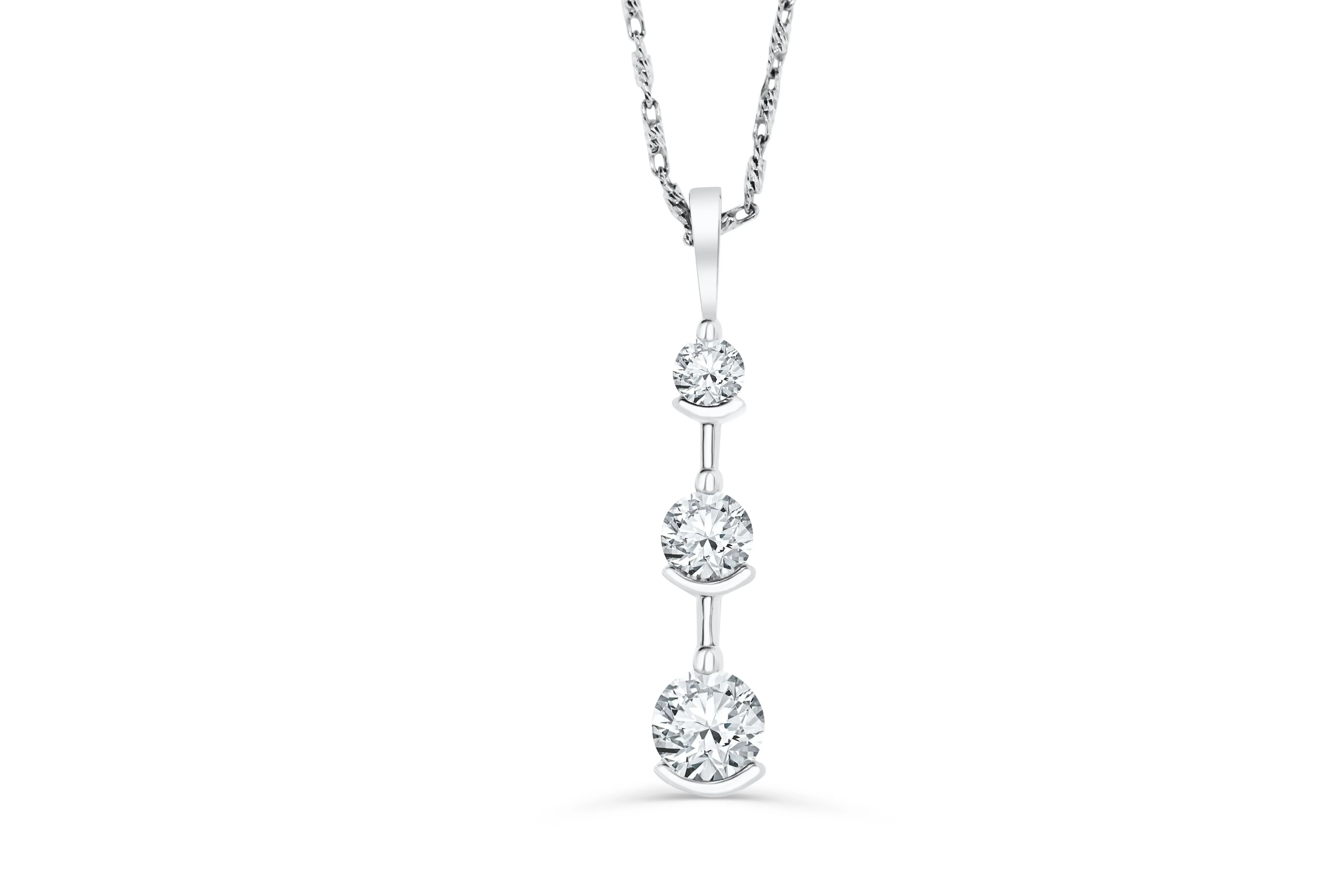 Three-Stone Diamond Drop Pendant 0.72 CT TW 14K White Gold DPEN033