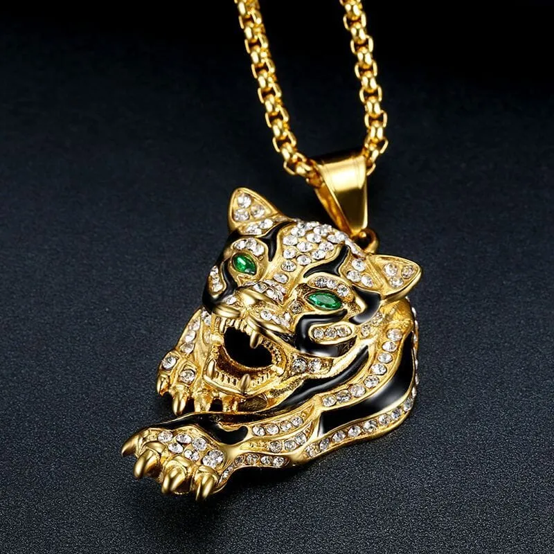 Tiger Rhinestone Pendant Necklace