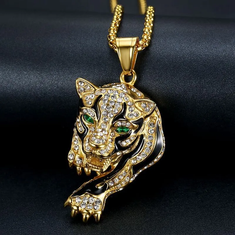 Tiger Rhinestone Pendant Necklace