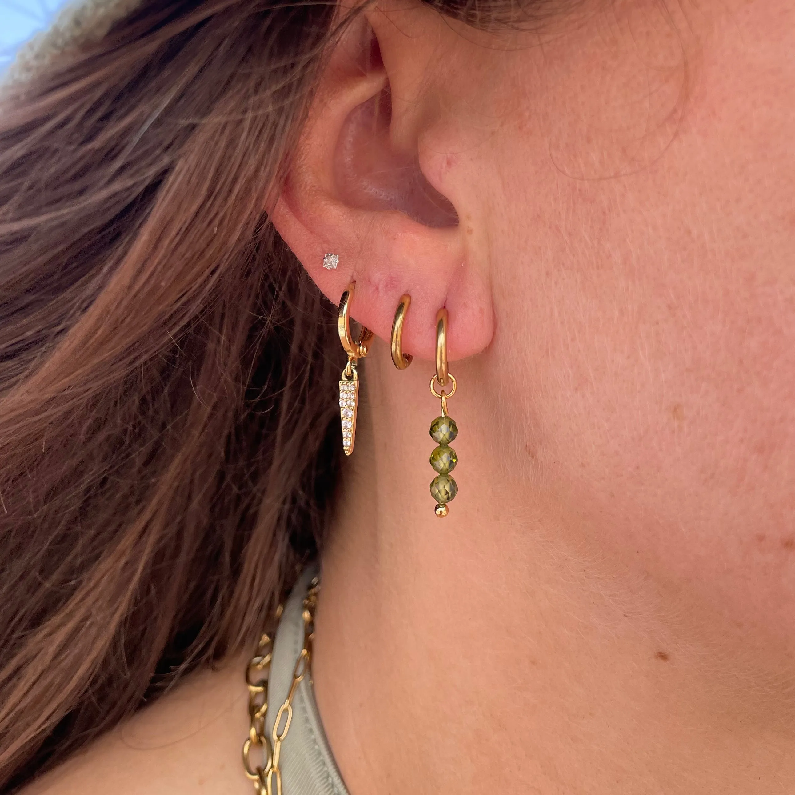 Tiny green beads Hoops