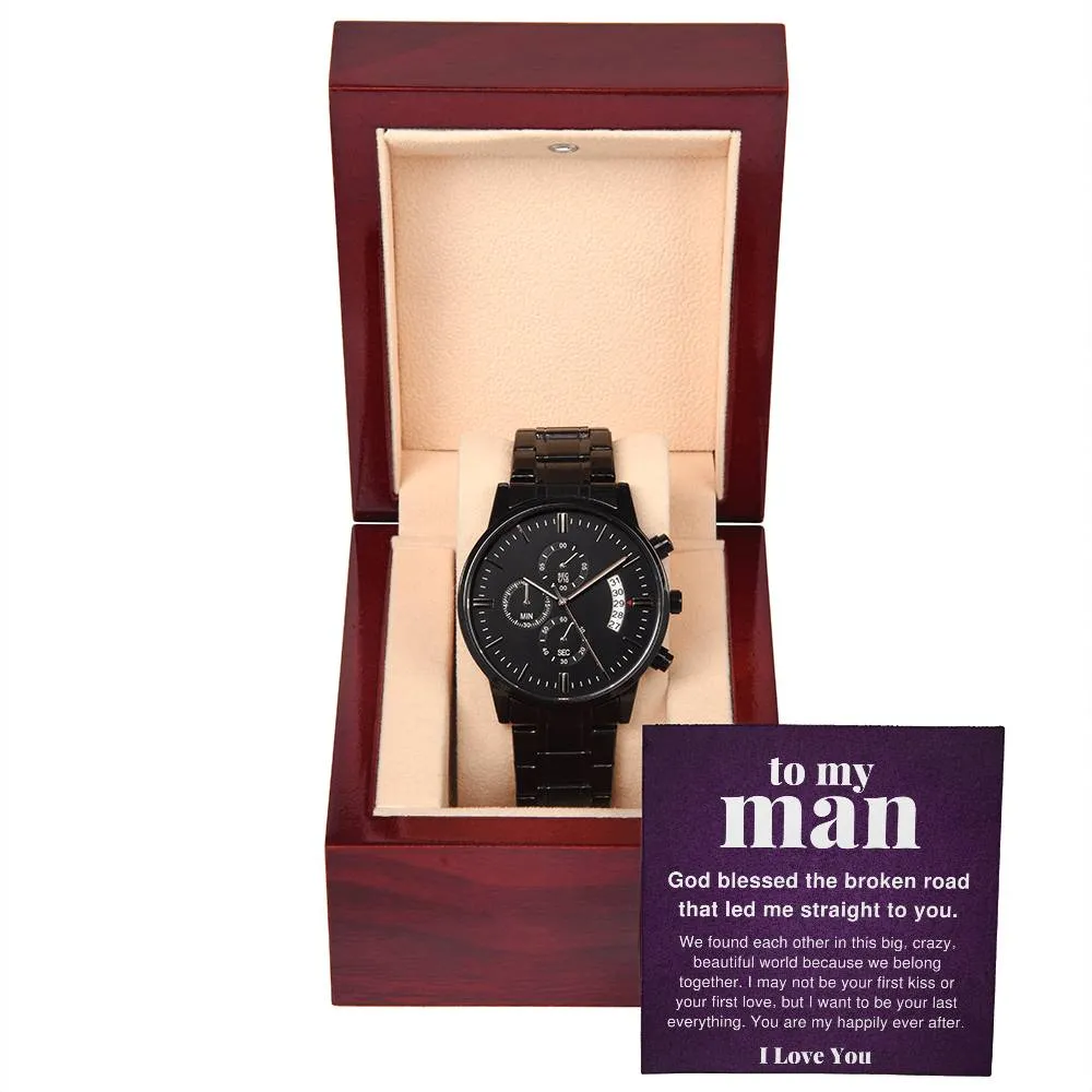 To My Man, Big Crazy Beautiful World Black Chronograph Watch For Men