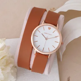 Twelve O'Heart Rosegold Case Tan Wrapped Pu Strap