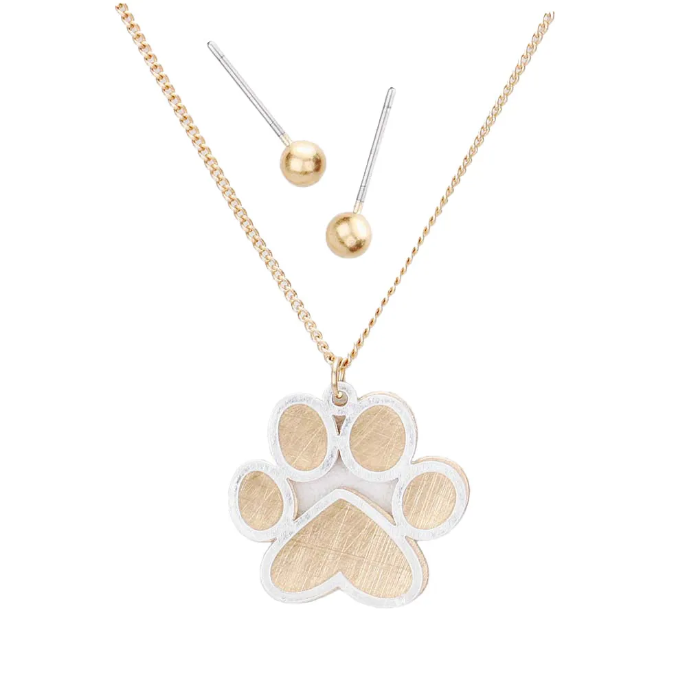 Two Tone Brass Metal Paw Pendant Necklace