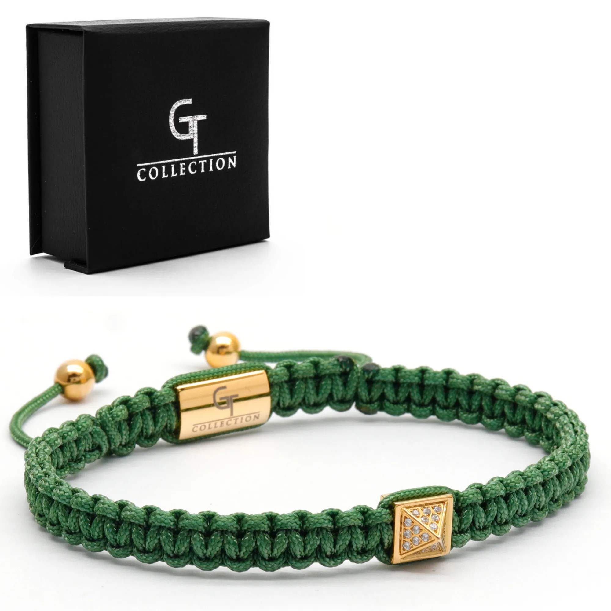 Unisex Green Bracelet - Golden Pyramid with Zircon Diamond