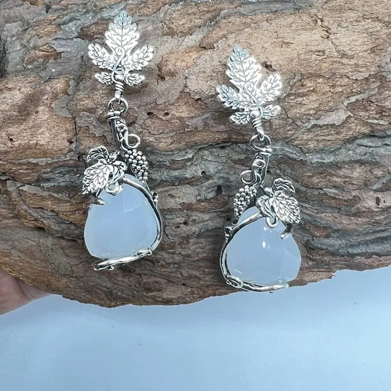 Vintage Water Droplets White Stone Earrings