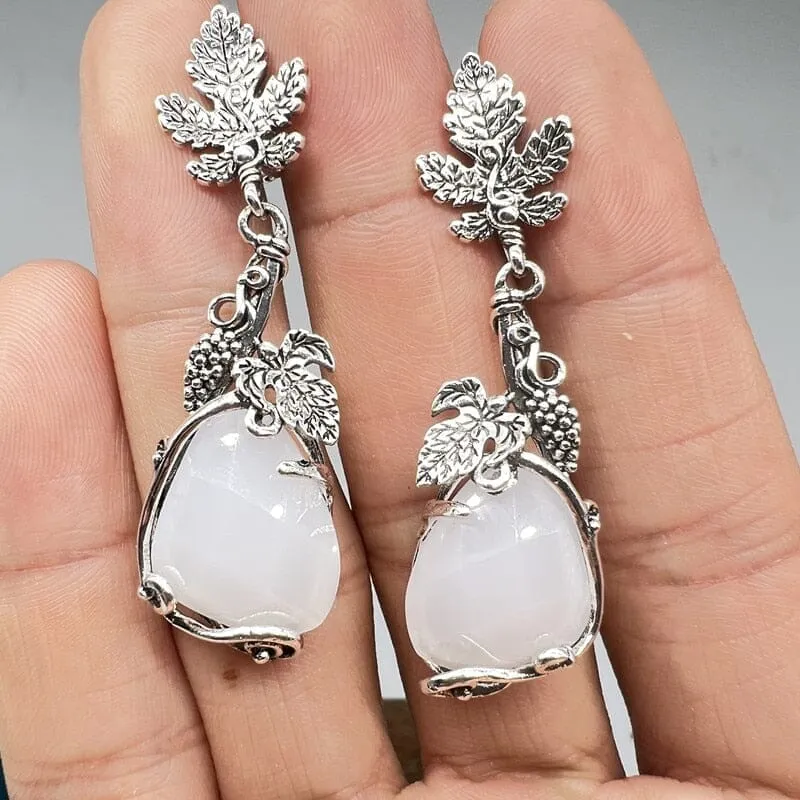 Vintage Water Droplets White Stone Earrings