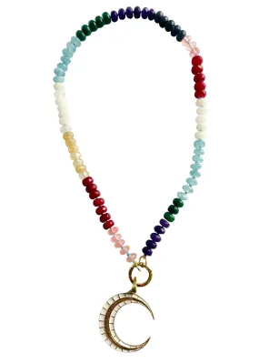 WHITE & GOLD Crescent with Rainbow necklace